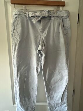 LOFT Light Blue Tie-Waist Cropped Chinos